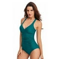 thumbnail image 5 of Lopsie V Neck One Piece Swimsuits with Ruching Bathing Suits Tummy Control Beach Swimwear for Women, 5 of 6