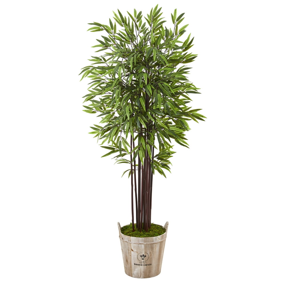 Nearly Natural 5.5ft. Bamboo Artificial Tree in Farmhouse Planter ...