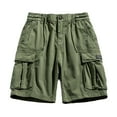 thumbnail image 2 of EQWLJWE Mens Cotton Cargo Shorts Elastic Waist Drawstring Zipper Shorts Outdoor Lightweight Shorts with Multi Pockets Green L, 2 of 4