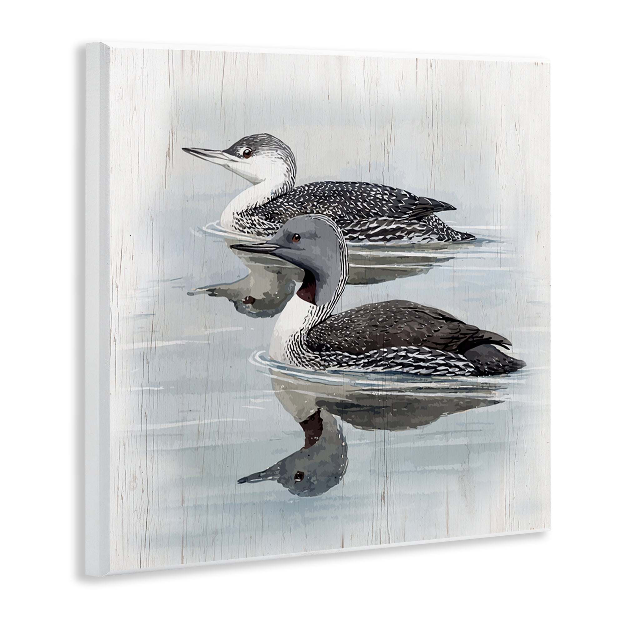 Stupell Industries Twin Loons in Water Animals Painting Unframed Art Print Wall Art, 12 x 12