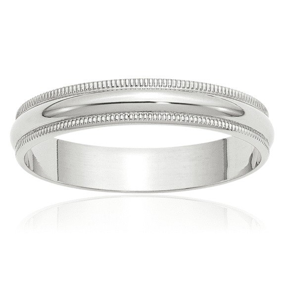 10K Solid White Gold 4mm Milgrain Half Round Plain Classic Wedding Band Ring