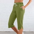 thumbnail image 2 of Summer Capris for Women Casual Stretch High Waisted Yoga Pants Lightweight Pull On Side Split Athletic Cropped Trouser with Pockets Green 2XL, 2 of 6