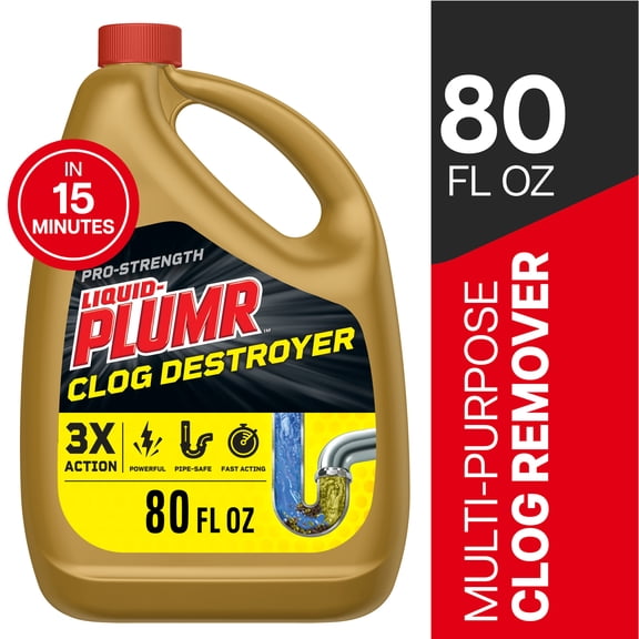 Liquid-Plumr Pro-Strength Clog Destroyer, Liquid Drain Cleaner, 80 fl oz