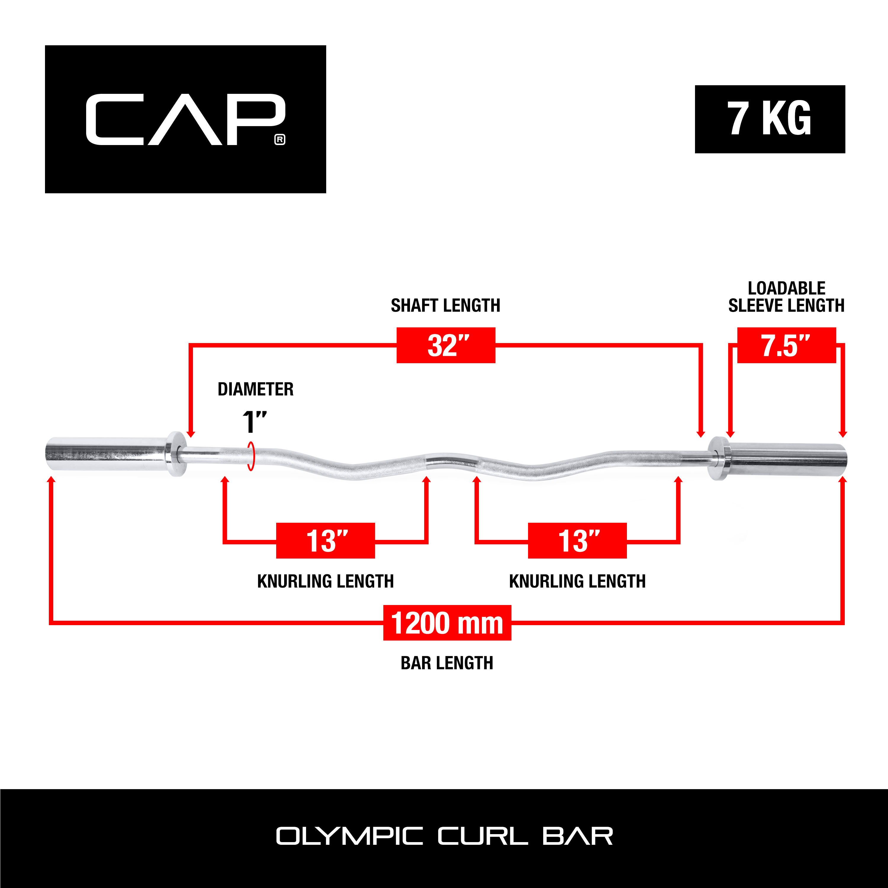 CAP Barbell 47 In. Olympic EZ Curl Bar with Collars, 200lb Capacity, Chrome - image 2 of 6
