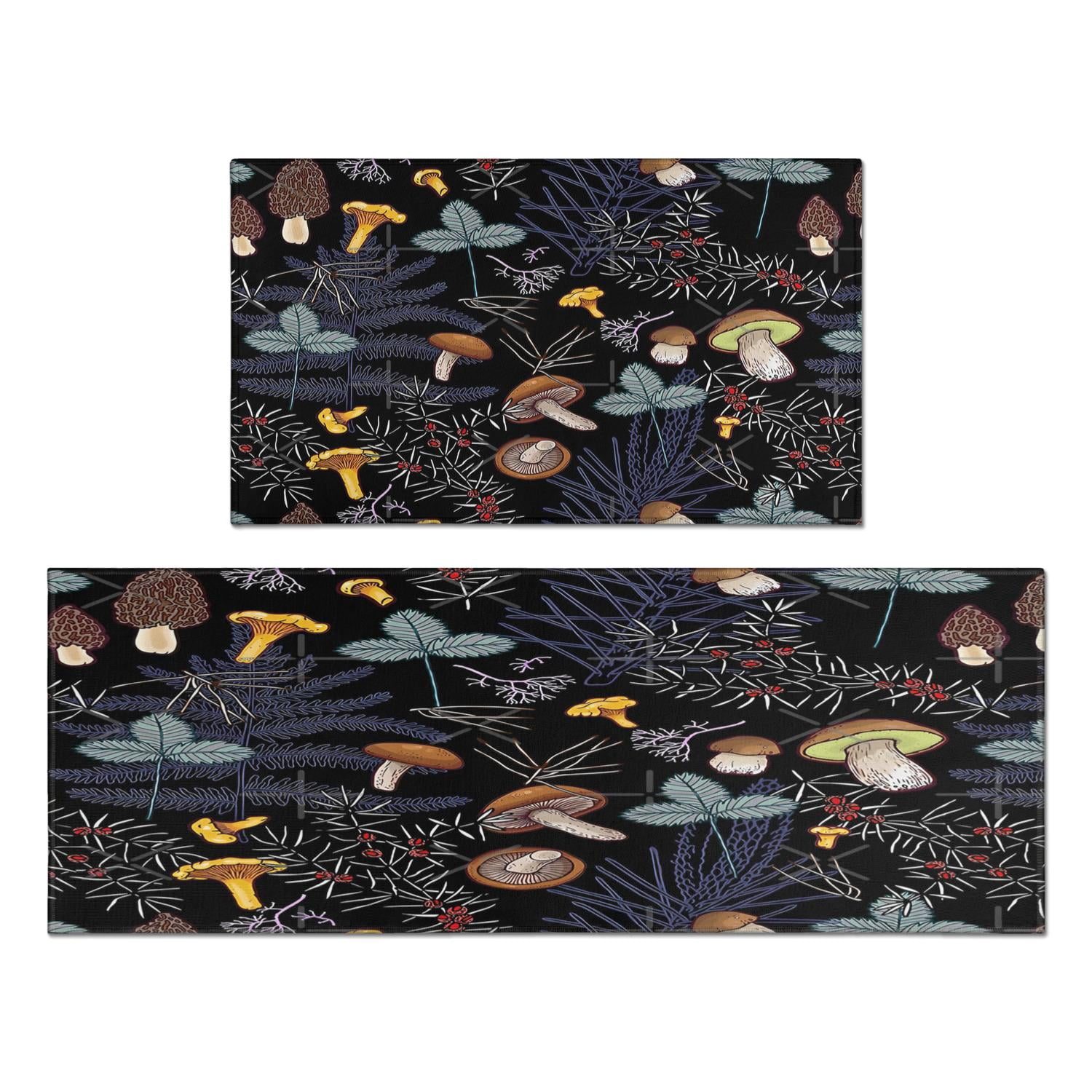 Cute & Comfortable 2-Piece Red Mushroom Kitchen Rugs & Mats - Non-Slip, Cushioned - Adds Boho Flair to Kitchen, Bathroom, Laundry - Trendy Home Decor, Sizes 17x30 & 17x47 inches