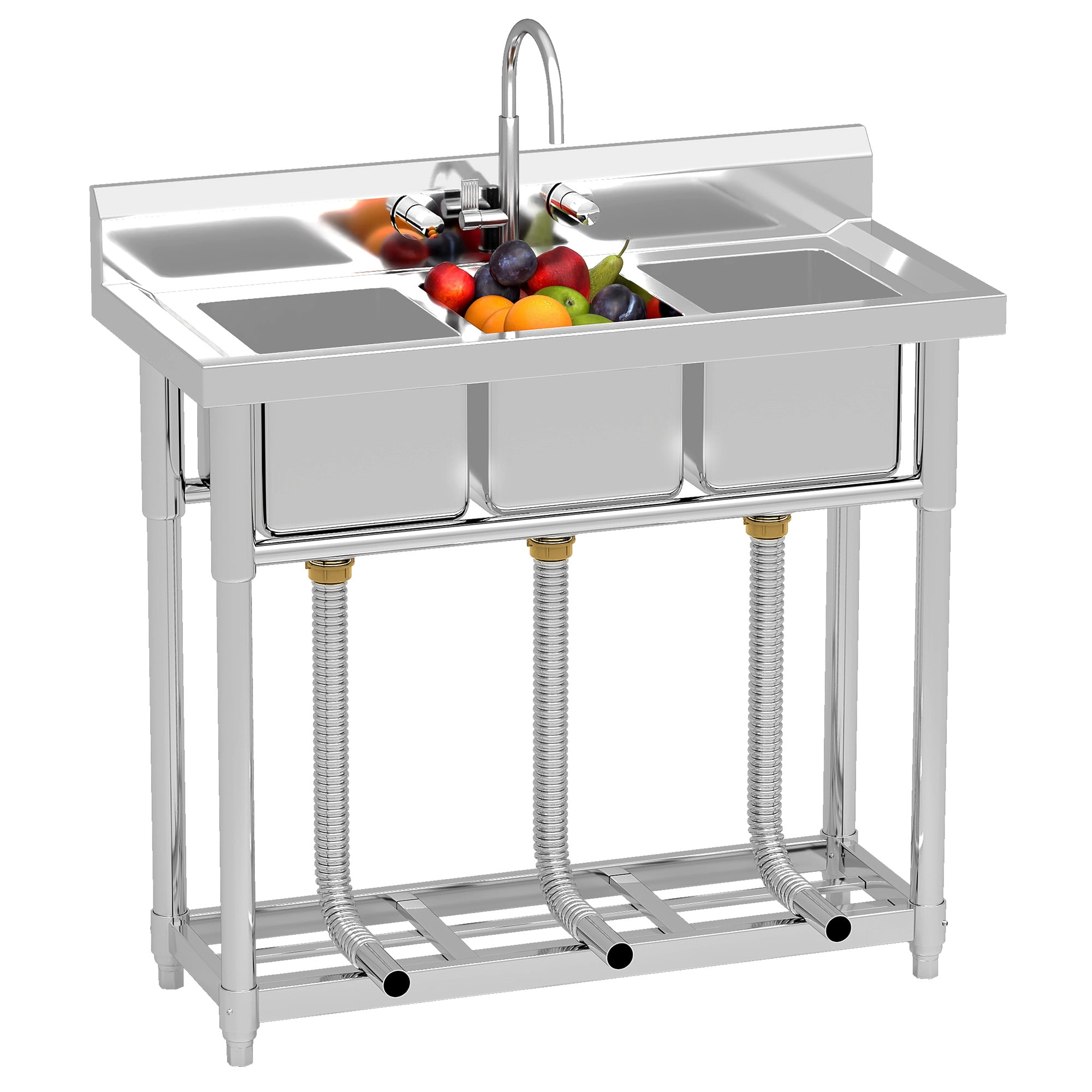 DEXTRUS Stainless Steel Utility Sink, 3 Compartment Commercial Sink for Restaurant, Laundry, Garage, Workshop