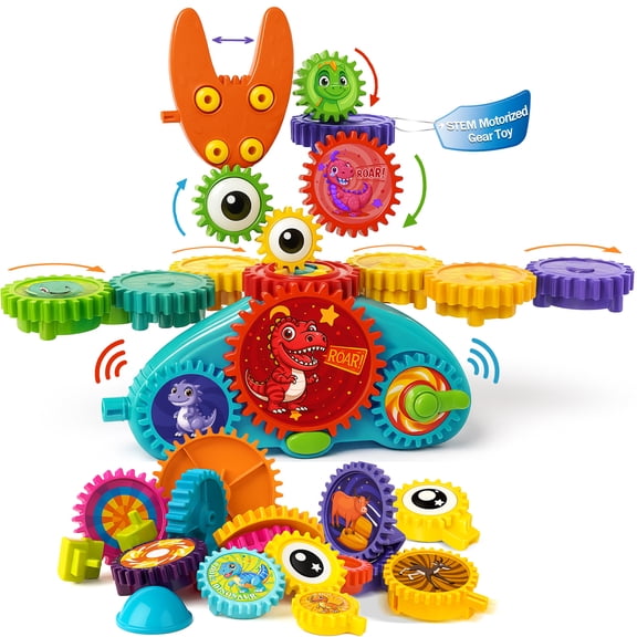 STEM Gear Toys for Toddlers 1-3 | Spinning Building Gears Toy for Kids | Interlocking Building Blocks Educational Gear Puzzle | Motorized Construction Toys for Boys Girls