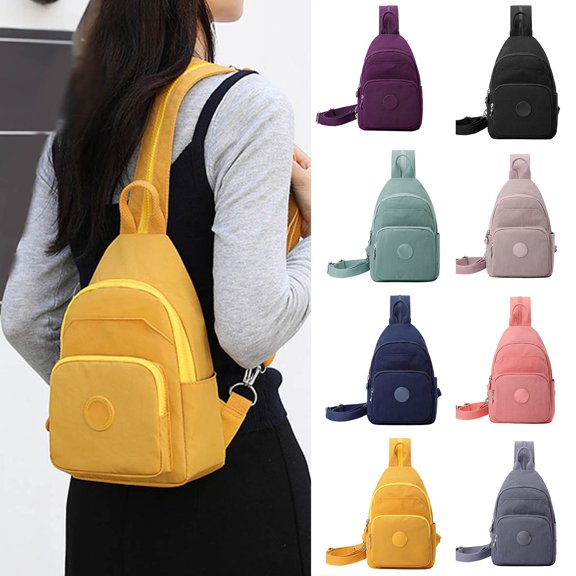 VeFlora Women & Men Multi-Pocket Sling Crossbody Bag, Adjustable Water-Resistant Chest Backpack, Lightweight Casual Purse for Work Travel Outdoor Daily Use(Gold/One Size)