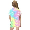 thumbnail image 6 of Odeerbi 2-12 Years Teen Boys Girls Summer Satin Pajamas Notched Lapel Short Sleeve Shirts Shorts Set Soft Loungewear Tie-Dye Sleepwear Two-piece Pajama Sets Teen Boys Girls Clothes, 6 of 6