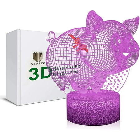 

Shxx 3d Illusion Cute Smiling Pig Night Lamp 16 Color Change Touch White Crack Base Kids Room Decor Lighting Xq-3dd329