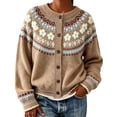 thumbnail image 2 of GILIGEGE Womens Fair Isle Sweater Button Up Long Sleeve Cardigans Crew Neck Open Front Knit Vintage Chunky Sweater Coats Retro Casual Fall Knit Jacket Soft Winter Outwear Coffee S, 2 of 5