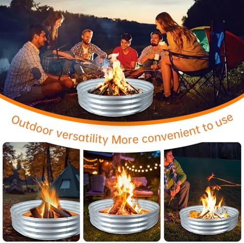 60 Inch Fire Pit Ring 5FT Galvanized Steel Burn Barrel,12" Raised Heavy Duty Wood Burning Fire Pits,Heat Resistant Campfire Ring with Spark Guard, for Outdoor Backyard, Patio & Camping Use