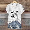 thumbnail image 2 of WHEANG Tops for Women Witch Way To The Wine Letter Print T Shirts Casual V Neck Short Sleeve Tops for Women Funny Halloween Shirts for Women Party Daily Wear White M, 2 of 5