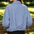 thumbnail image 5 of DISKEBUISS Women's Cropped Gingham Plaid Jacket Lapel Zip & Snap Long Sleeve Short Outerwear for Fall Winter, 5 of 8