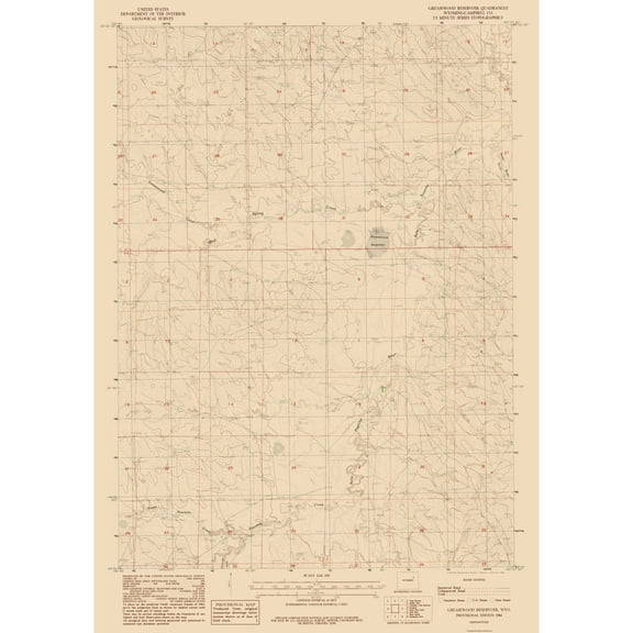 Topographical Map - Greasewood Reservoir Wyoming Quad - USGS 1984 - 23 x 32.73 - Vintage Wall Art