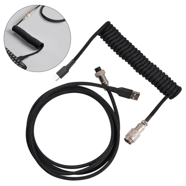 USB able Retractable with Metal Connector Coiling Spring Cable Wire  Universal Detachable for Mechanical Keyboard Black