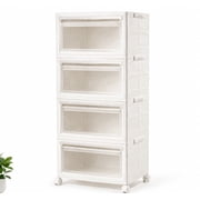 Heeyoo 128QT 4-Drawer Wide Plastic Storage Drawer Chest Foldable Storage Cabinet with Wheels White