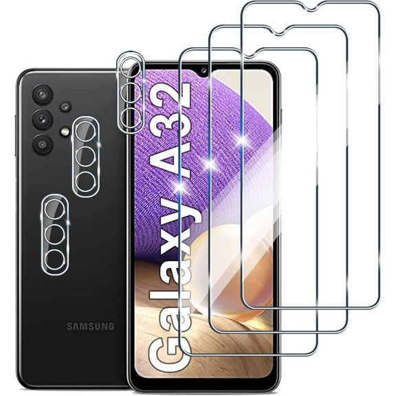 【3 3 PACK】 Designed for Samsung Galaxy A32 Screen Protector and Camera Lens Protector, 9H Hardness, Galaxy A32 Tempered Glass cell Phone Film HD Clear