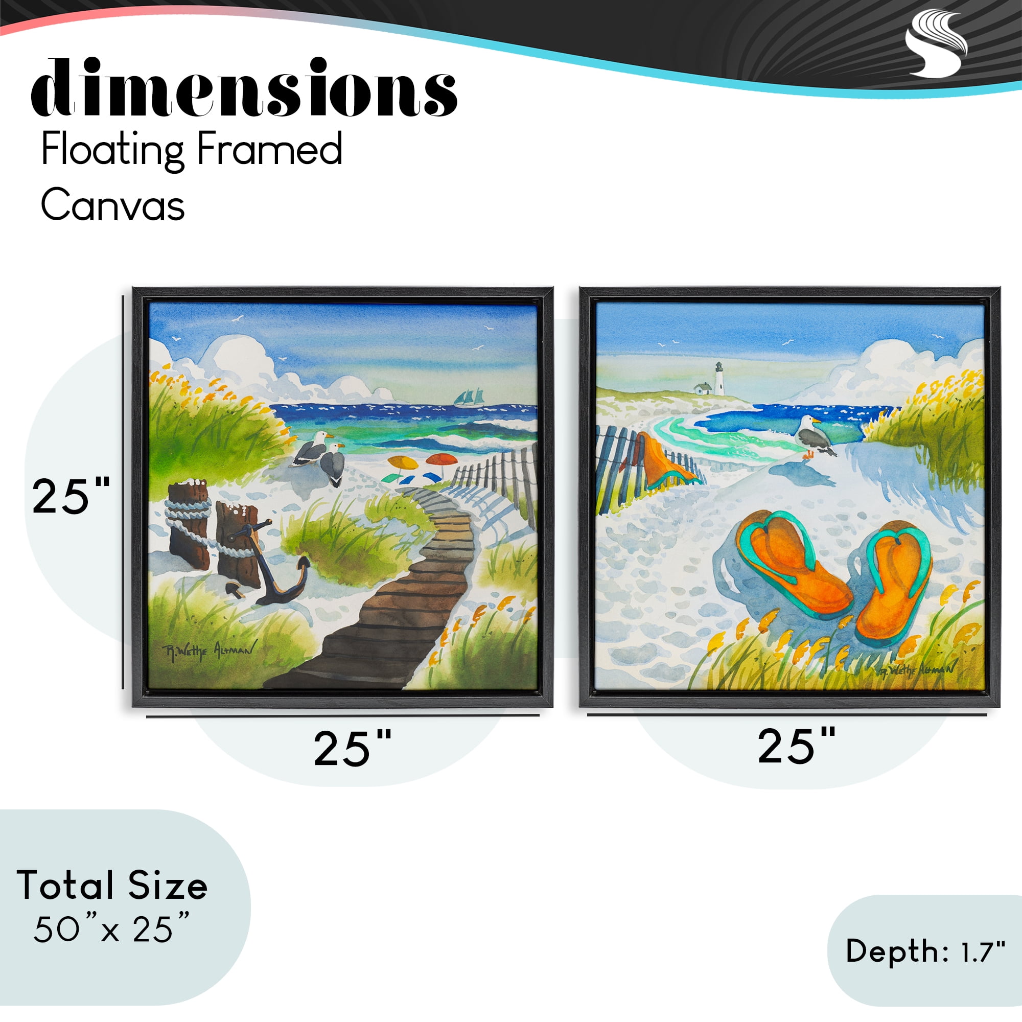 Stupell Industries Boardwalk Through Beach Scenery 2 Piece Black Framed Floater Canvas Set, design by Robin Altman