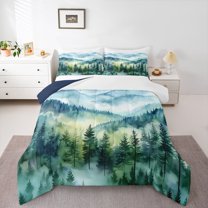 Homewish Nature Scenery Full Size Comforter Sets for Men, Vintage Watercolor Bedding Comforter Set, Rustic Farmhouse Tree Reversible Bedding Sets, Super Cozy Room Decor, 3pcs