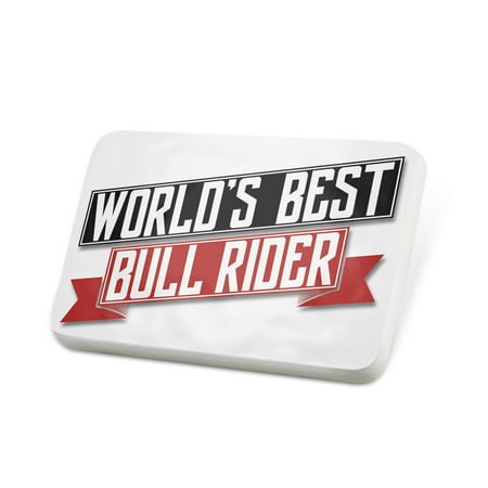 Porcelein Pin Worlds Best Bull Rider Lapel Badge –