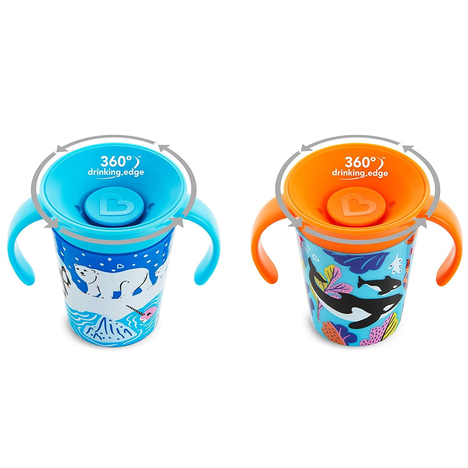 Munchkin® Miracle® 360° WildLove Trainer Sippy Cup, 6 oz, Polar Bear/Orca, Unisex, 2 Pack