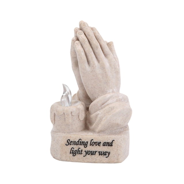 Estatua de manos en oración con luz solar en forma de vela, decoración de jardín ligera de 9,4 x 9,4 x 15,8 cm para parterres multiusos.