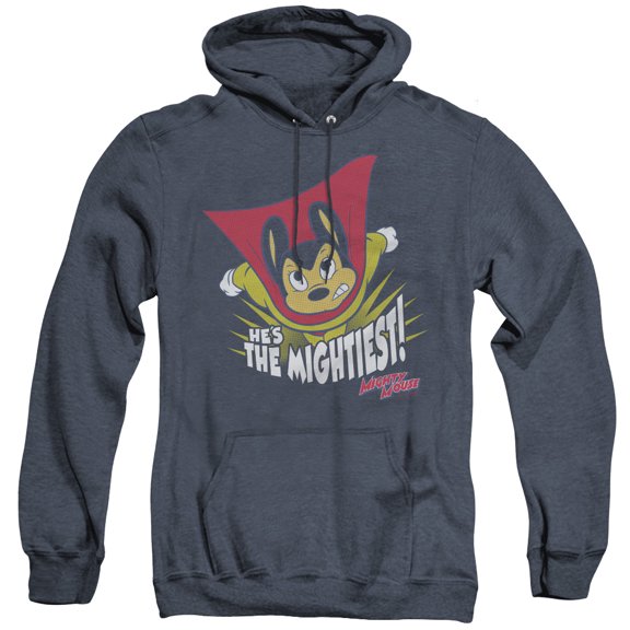 Mighty Mouse The Mightiest Adult Heather Hoodie Sweatshirt Navy