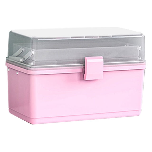 Guardoinrt Box Portable Pill Box Transparent Cover Household Multi-layer Emergency Container for Car Home School Travel Pink