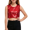thumbnail image 3 of Lullu Girls Sequins Crop Top Shiny Stage Performance Dance Round Neck Tank Tops, 3 of 3