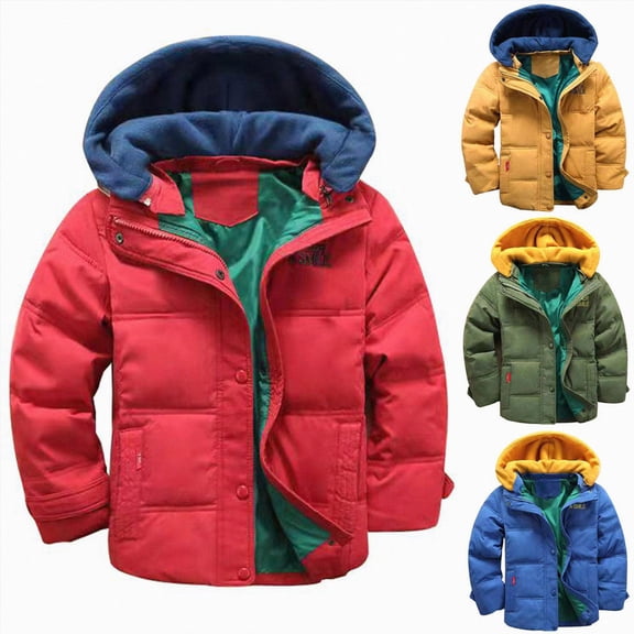 Nwiuh Kids Thicken Hooded Jacket Warm Winter Coat Windproof Outwear for Boys Padded Jacket Cool Casual (Army Green, 5-6 Years)