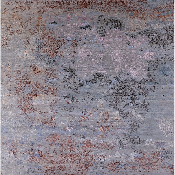 Ahgly Company Indoor Square Mid-Century Modern Purple Oriental Area Rugs, 8' Square