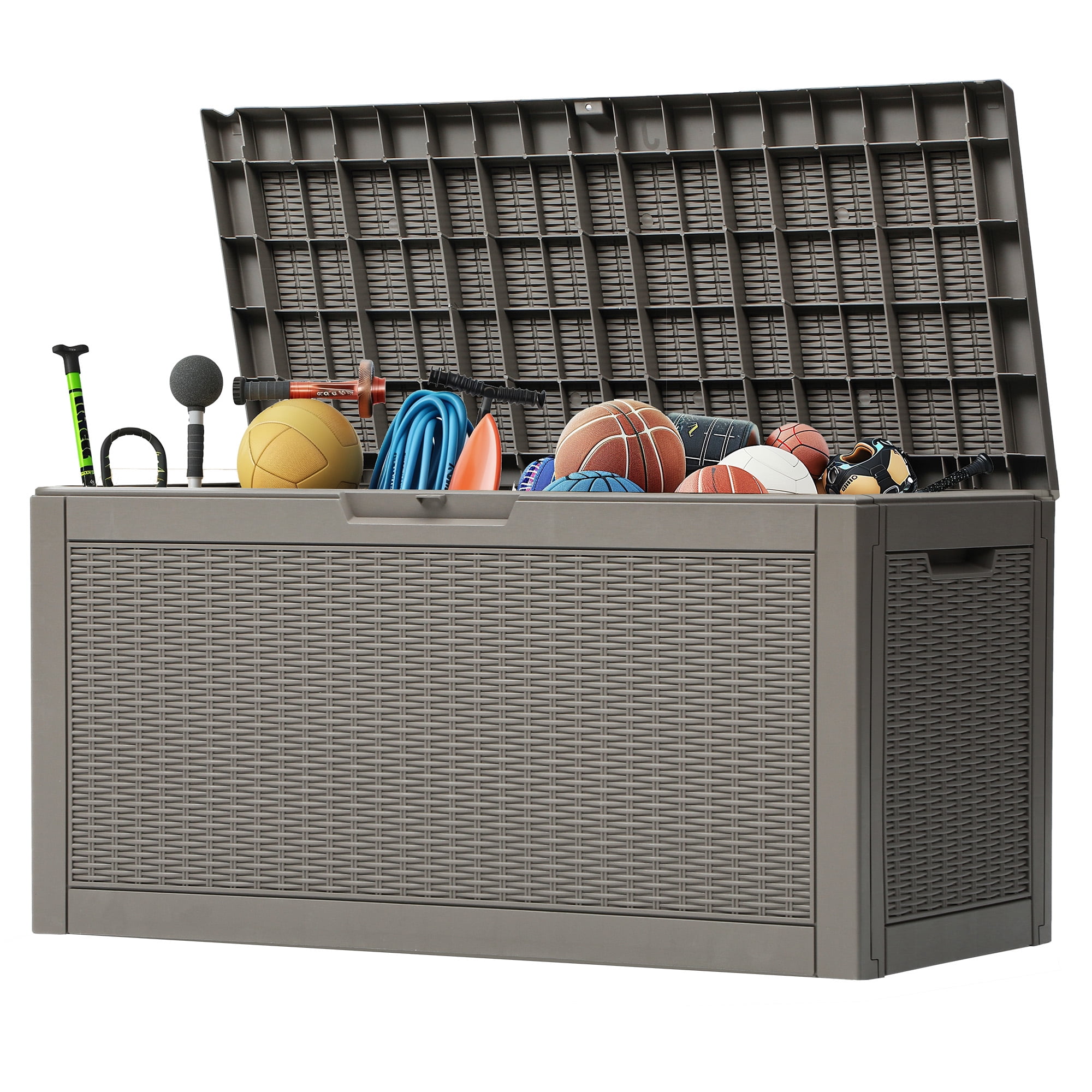 Uforic 60 Gallon Outdoor Resin Deck Box,Weatherproof&Lockable Rattan Storage Box for Garden Patio, Light Brown