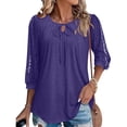 thumbnail image 5 of Yrmaups Loose Fit 3/4 Sleeve Blouse for Women, Casual Lace Tie Front Top, Soft Stretch Tee for Party Office Travel Everyday Wear, Purple S, 5 of 6