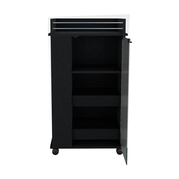 Lansing Bar Cart with 2-Side Shelves in Black Wengue Engineered Wood