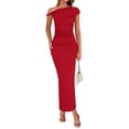 thumbnail image 1 of Vestido de cóctel BTFBM con un solo hombro y correa torcida, rojo fruncido, 1 of 8