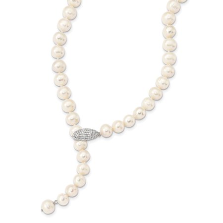 TheJewelryHut Designer Sterling Silver Rhod-pl 9-10mm White Near-Round FWC Pearl Adj Necklace