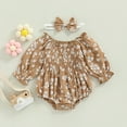 thumbnail image 3 of Douhoow 0-24M Infant Baby Girls Floral Romper Cotton Long Sleeve Pleated Jumpsuits Headband, 3 of 8