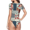 thumbnail image 4 of Haiem Patchwork In Country Style Women's Crew Neck Short Sleeve Bodysuit Tops Stretchy Slim Basic-Medium, 4 of 9