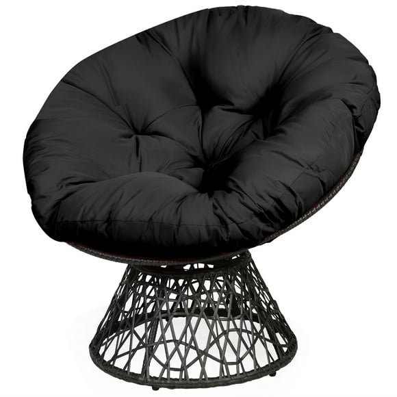 Patiojoy Rattan Papasan Chair Ergonomic Chair All-Weather Wicker 360-Degree Swivel Cushion for Outdoor & Indoor Black