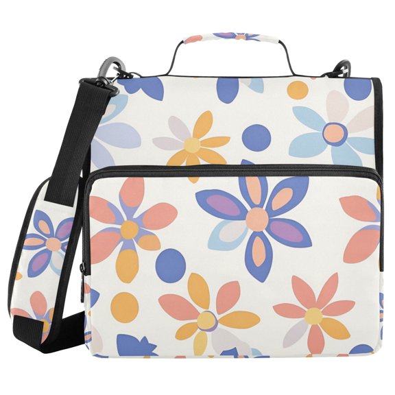 FORMRS Zipper Binder with Shoulder Strap 2-inch Ring 500 Sheet Capacity File Bag, Blue Retro Flower