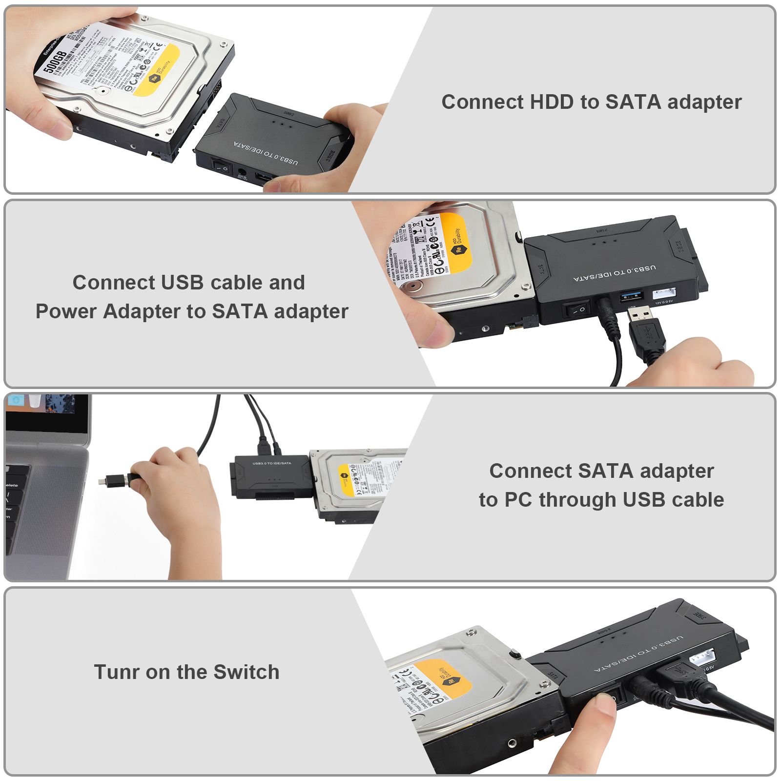 ENTSASMO Black USB 3.0 to IDE SATA Adapter USB 3.0 to SATA IDE Hard Drive Converter Combo for 2.5"/3.5" DE SATA SSD Hard Drives Disks with 12V 2A Power Adapter and USB 3.0 Cable for Laptops