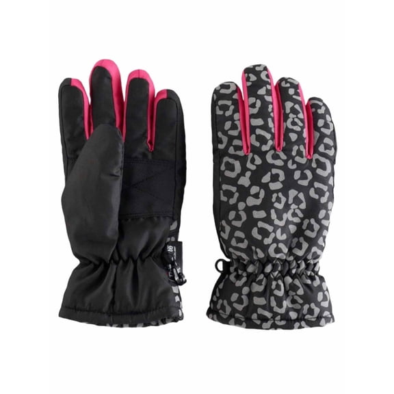 Girls Black & Pink Leopard Print Thinsulate Ski & Snow Winter Gloves Med/Lg
