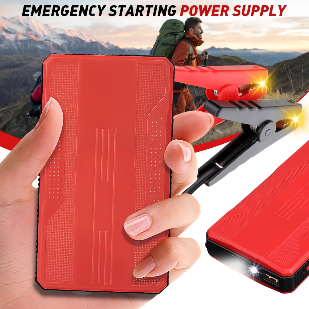400A Peak 12V Car Jump Starter, 4800mAh Portable Battery Booster Pack with USB Charging Port, LED Flashlight, Emergency Power Bank for Gas Vehicles, Red