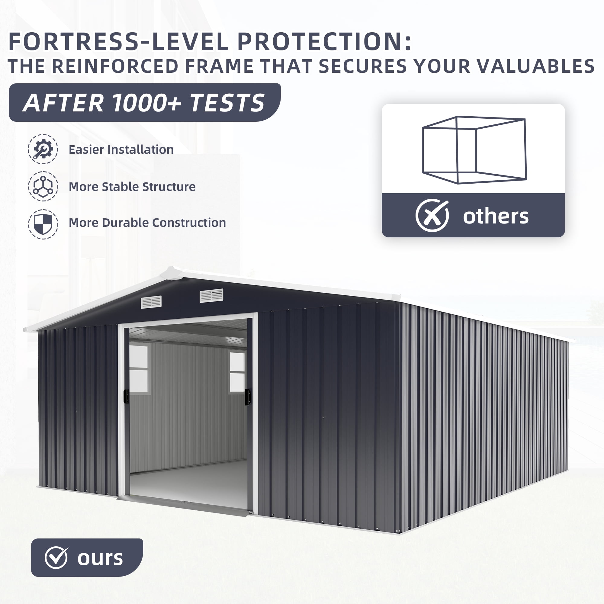 Leumius 10x12 FT Outdoor Metal Storage Shed, Large Storage Sheds with Sturdy Frame Structure, Metal Garden Tool Shed with Lockable Door for Garden Lawn Backyard Dark Gray
