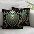 thumbnail image 3 of JEUXUS  Medieval Throw Pillow Cushion Cover, Heraldic Design from Middle Ages Coat of Arms Crown Lions and Swirls, Decorative Square Accent Pillow Case,Teal Cinnamon, 3 of 5