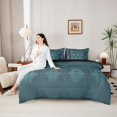thumbnail image 4 of Castle Fairy Symmetrical Gothic Skull King Bedding 7pcs,Abstract Floral Damask King Bed in a Bag,Teal Slate,Black Reversible, 4 of 7