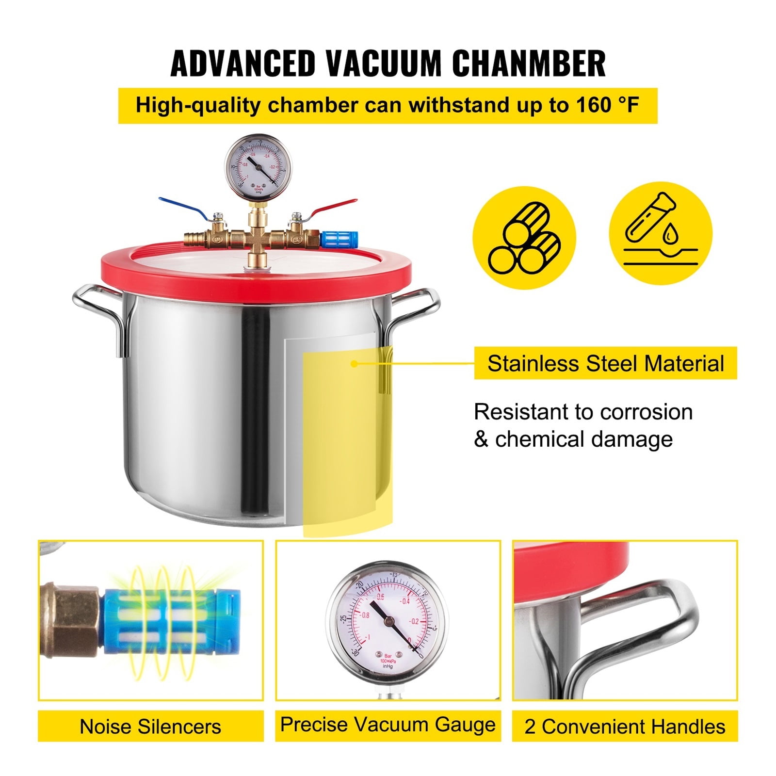 3CFM 4CFM Refrigerant Vacuum Pump W/ 1.5-5Gallon Vacuum Chamber Degassing For Household Air Conditioning, Auto Maintenance ,Powerful Performance