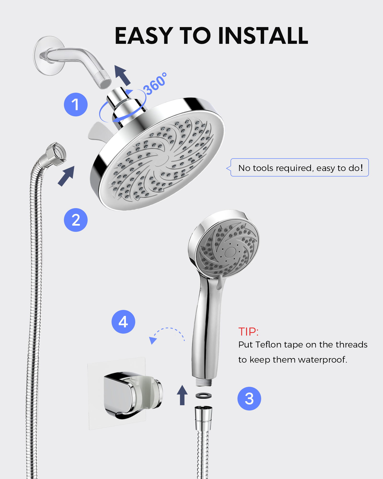 HODVIT 6-Inch Rainfall Shower Head and Handheld Combo photo 7