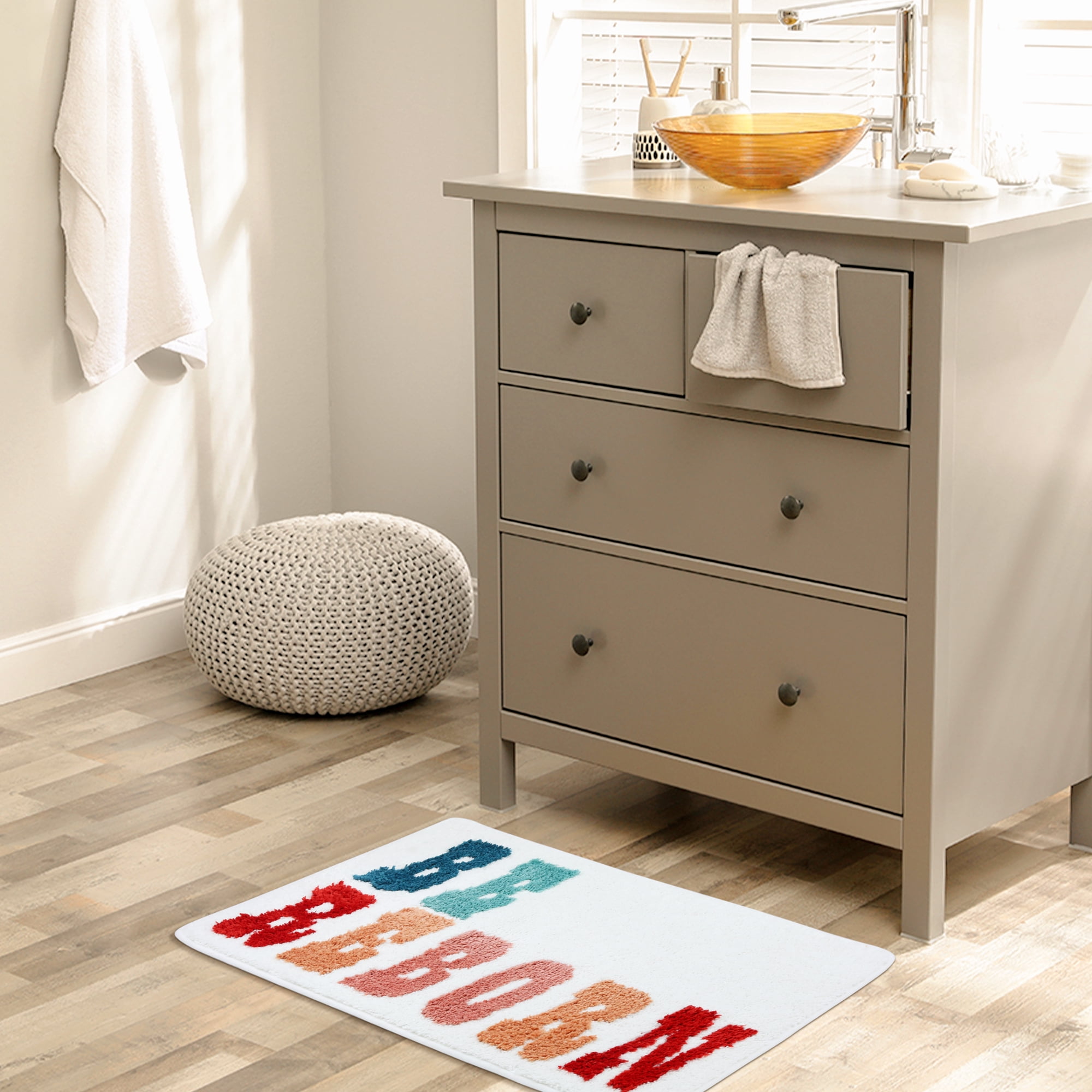 Unique Bargains Cute Letter Pattern Non-Slip Bath Rugs Soft Bath Floor Rug Beige 16" x 24"
